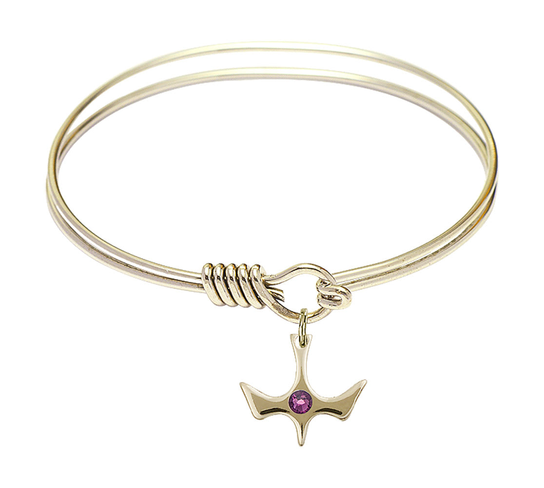 Smooth Bangle Bracelet with a Birthstone Holy Spirit Charm
