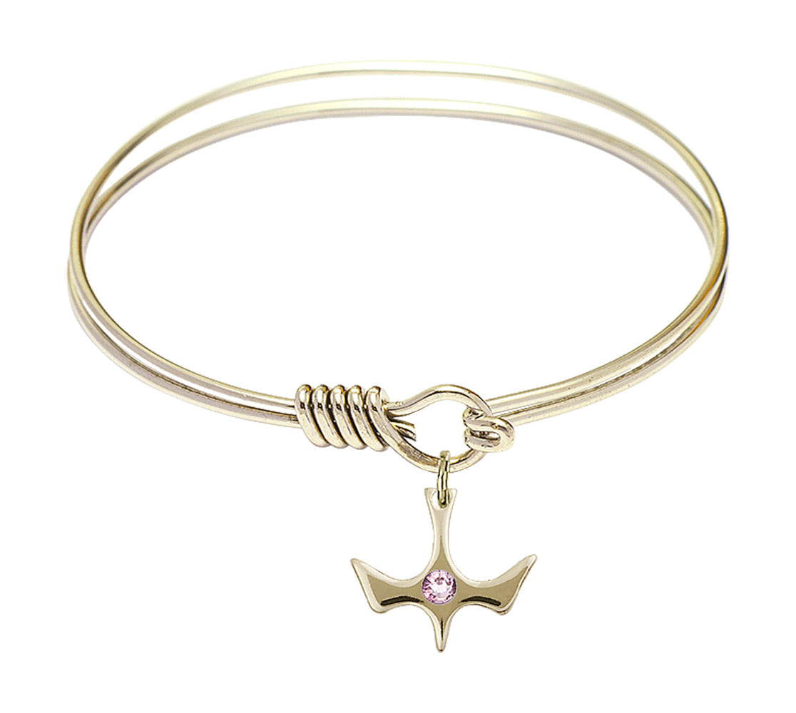 Smooth Bangle Bracelet with a Birthstone Holy Spirit Charm