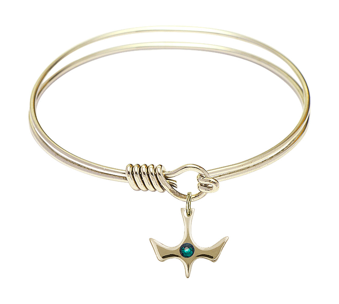 Smooth Bangle Bracelet with a Birthstone Holy Spirit Charm