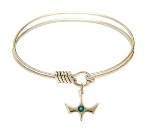 Smooth Bangle Bracelet with a Birthstone Holy Spirit Charm