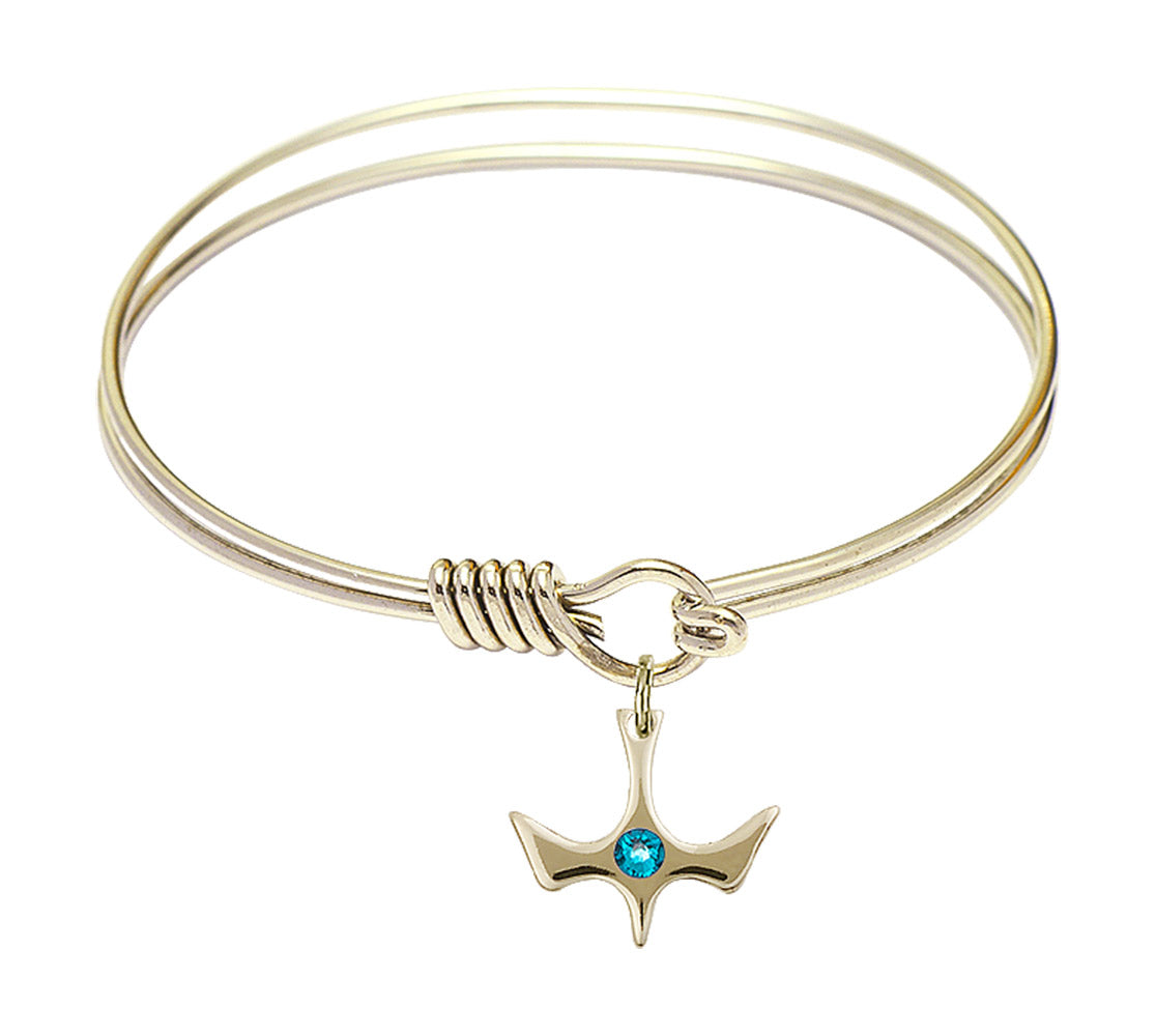 Smooth Bangle Bracelet with a Birthstone Holy Spirit Charm