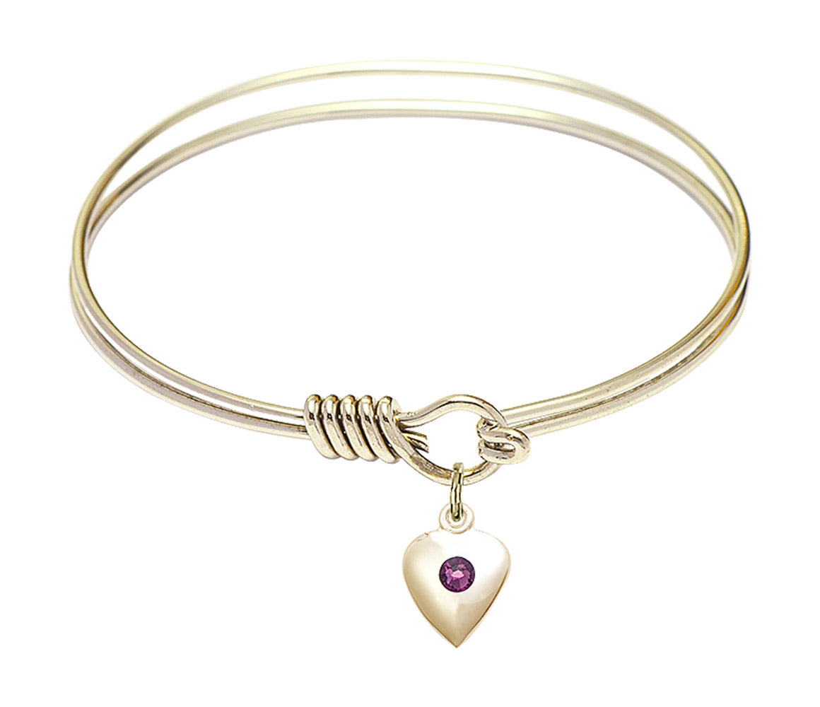 Smooth Bangle Bracelet with a Birthstone Puff Heart Charm