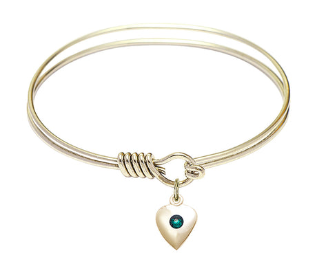Smooth Bangle Bracelet with a Birthstone Puff Heart Charm
