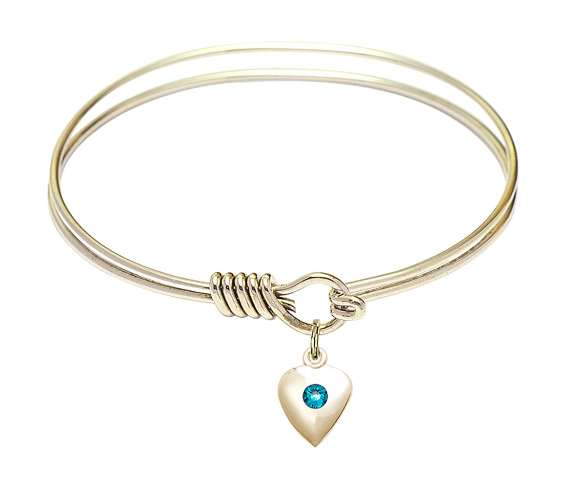 Smooth Bangle Bracelet with a Birthstone Puff Heart Charm
