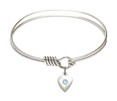 Smooth Bangle Bracelet with a Birthstone Puff Heart Charm