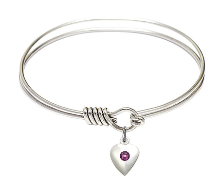 Smooth Bangle Bracelet with a Birthstone Puff Heart Charm
