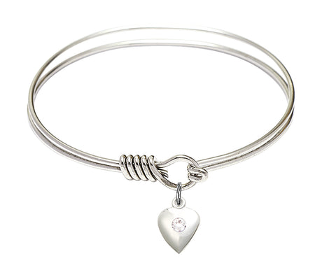 Smooth Bangle Bracelet with a Birthstone Puff Heart Charm