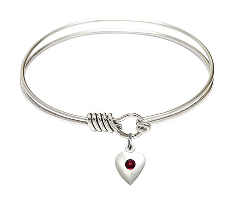 Smooth Bangle Bracelet with a Birthstone Puff Heart Charm