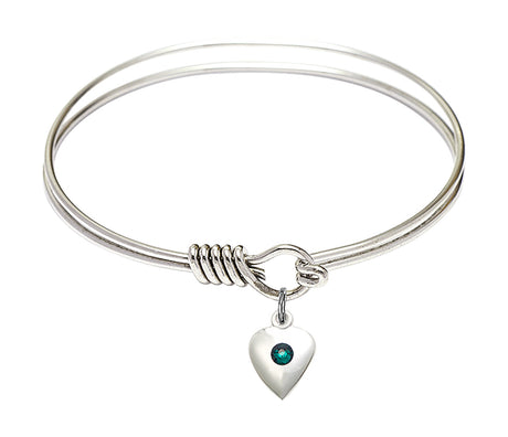 Smooth Bangle Bracelet with a Birthstone Puff Heart Charm