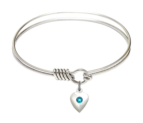 Smooth Bangle Bracelet with a Birthstone Puff Heart Charm