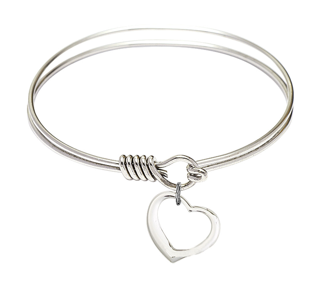 Smooth Bangle Bracelet with a Contemporary Open Heart Charm