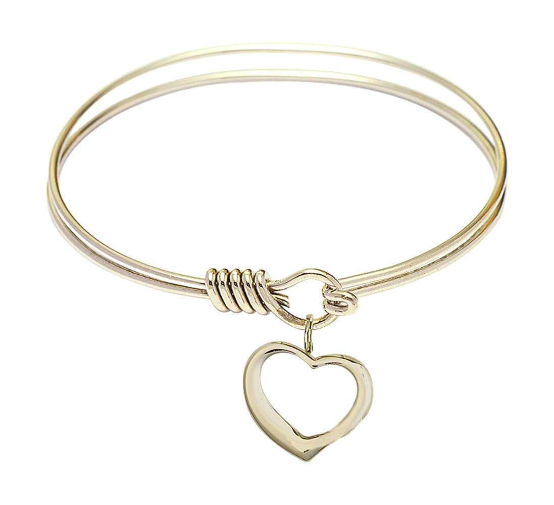 Smooth Bangle Bracelet with a Contemporary Open Heart Charm