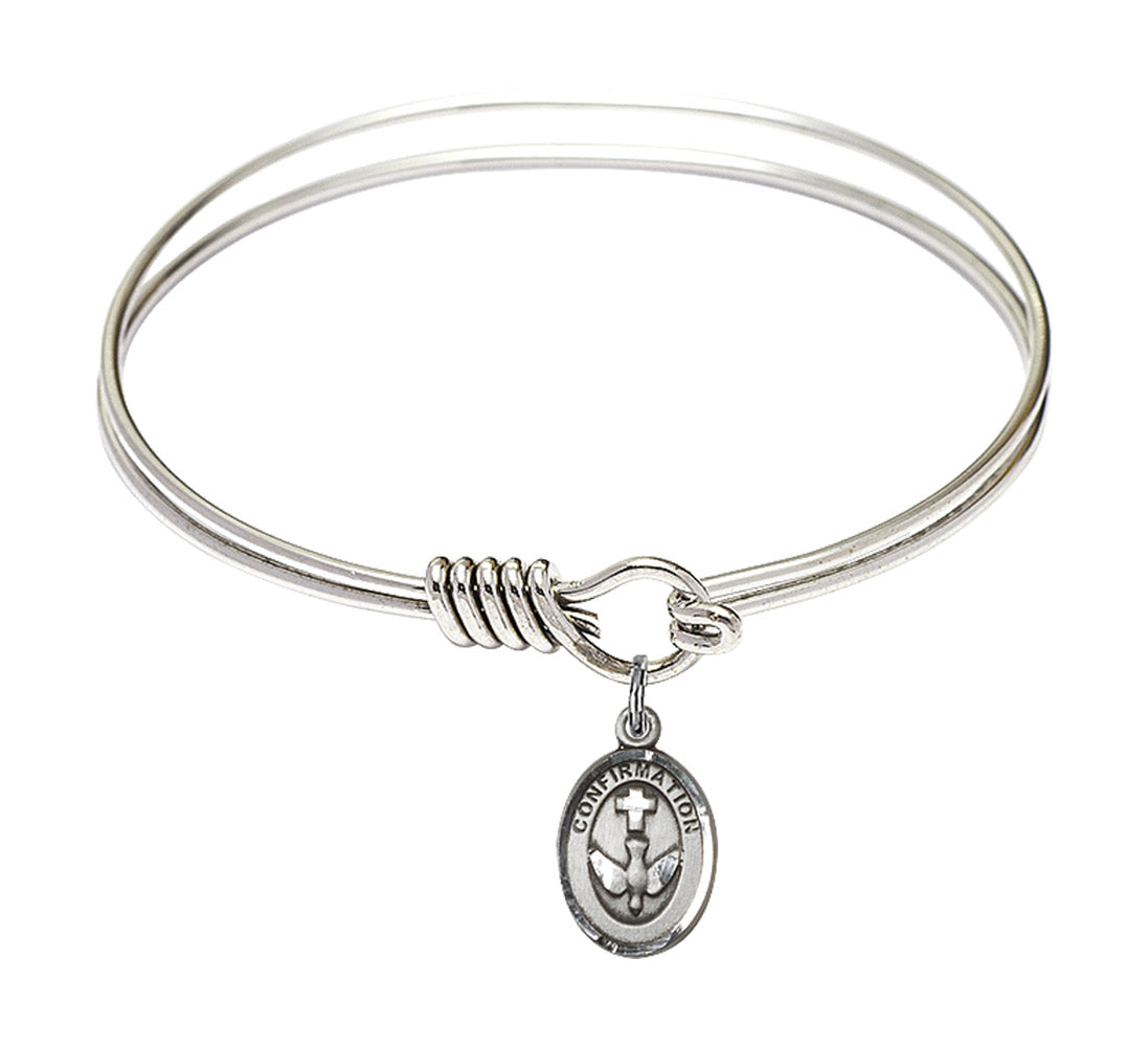 Smooth Bangle Bracelet with a Cross Dove Confirmation Charm