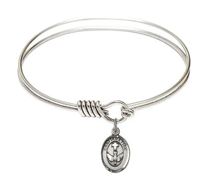 Smooth Bangle Bracelet with a Cross Dove Confirmation Charm