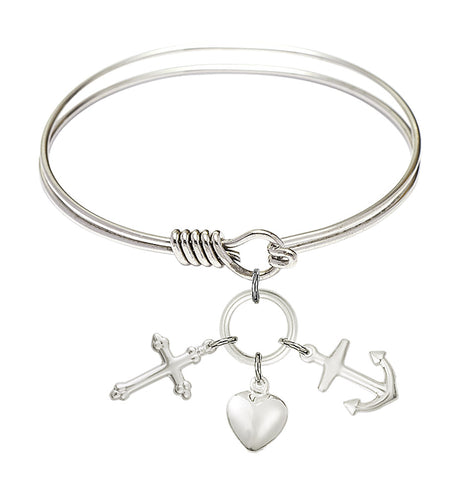 Smooth Bangle Bracelet with a Faith, Hope & Charity Charm