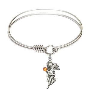 Smooth Bangle Bracelet with a Guardian Angel Charm
