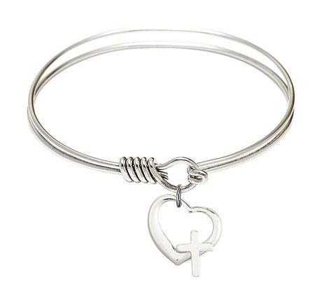 Smooth Bangle Bracelet with a Heart and Cross Charm