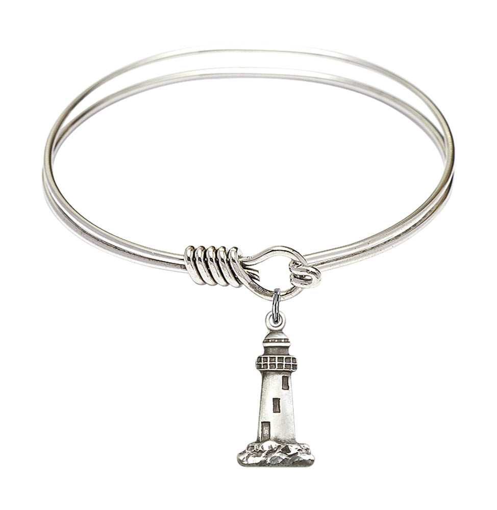 Smooth Bangle Bracelet with a Lighthouse Charm