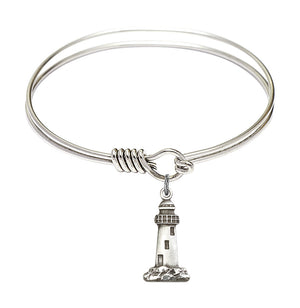 Smooth Bangle Bracelet with a Lighthouse Charm