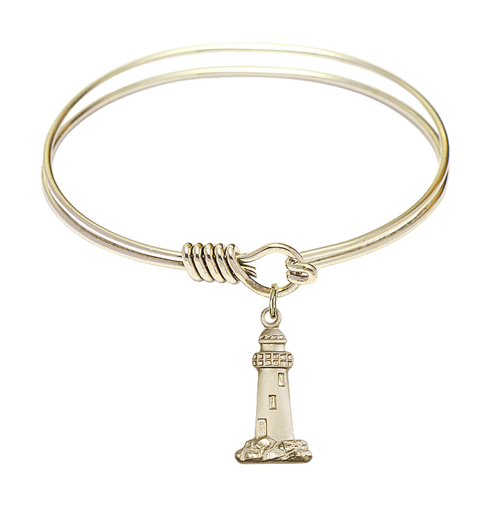 Smooth Bangle Bracelet with a Lighthouse Charm