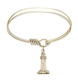 Smooth Bangle Bracelet with a Lighthouse Charm