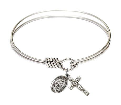 Smooth Bangle Bracelet with a Miraculous and Crucifix Charm