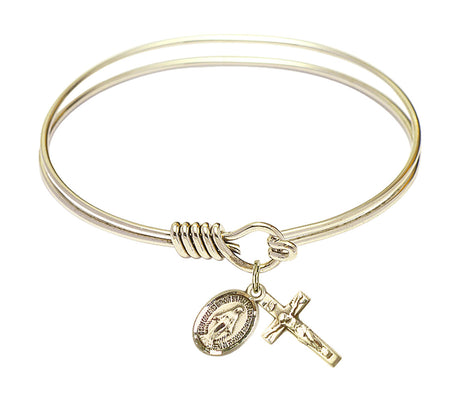 Smooth Bangle Bracelet with a Miraculous and Crucifix Charm