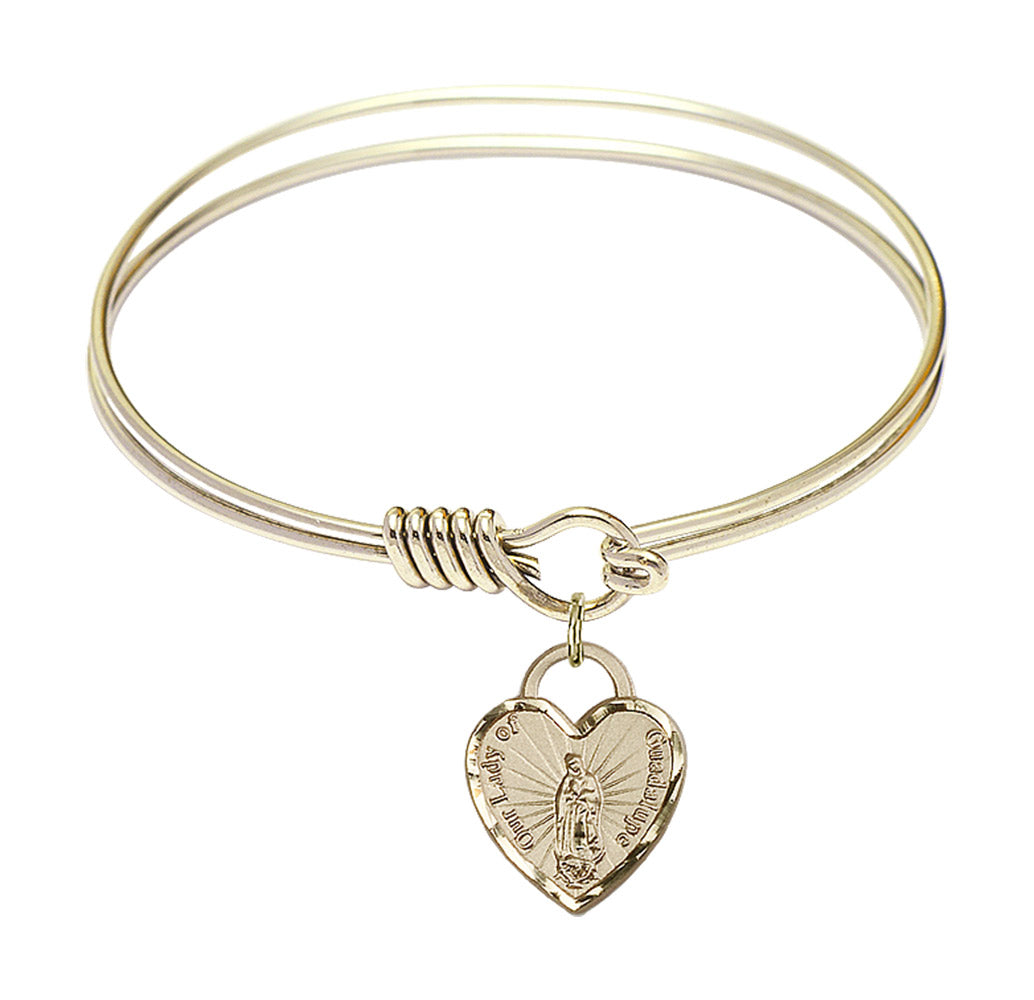 Smooth Bangle Bracelet with Our Lady of Guadalupe Heart Charm
