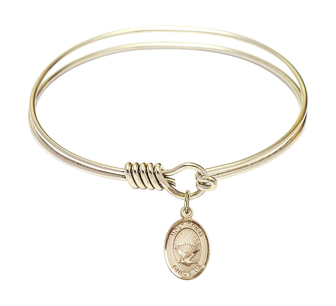 Smooth Bangle Bracelet with a Oval Holy Spirit Charm