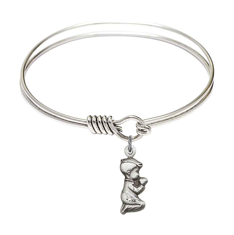 Smooth Bangle Bracelet with a Praying Boy Charm