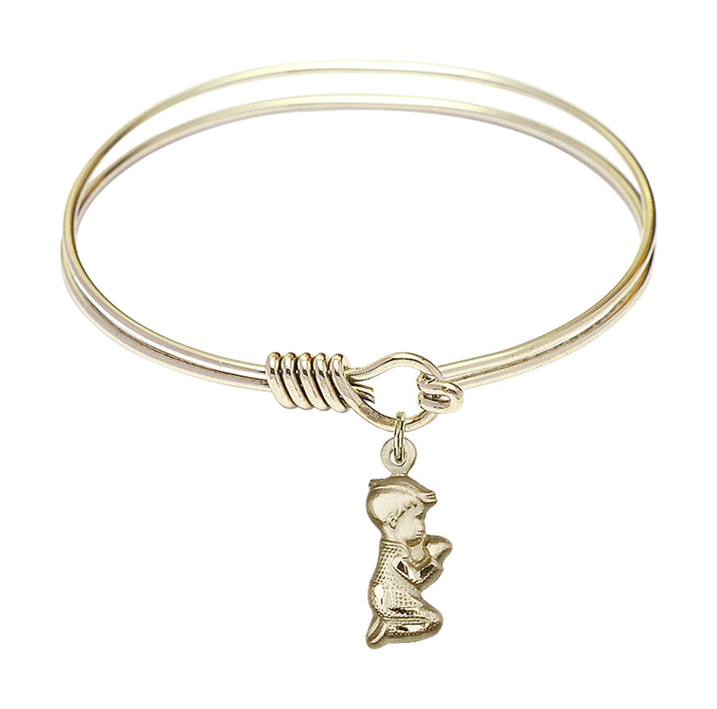 Smooth Bangle Bracelet with a Praying Boy Charm