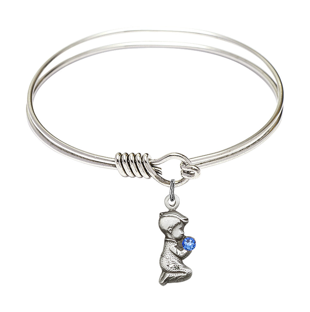 Smooth Bangle Bracelet with a Praying Boy Charm