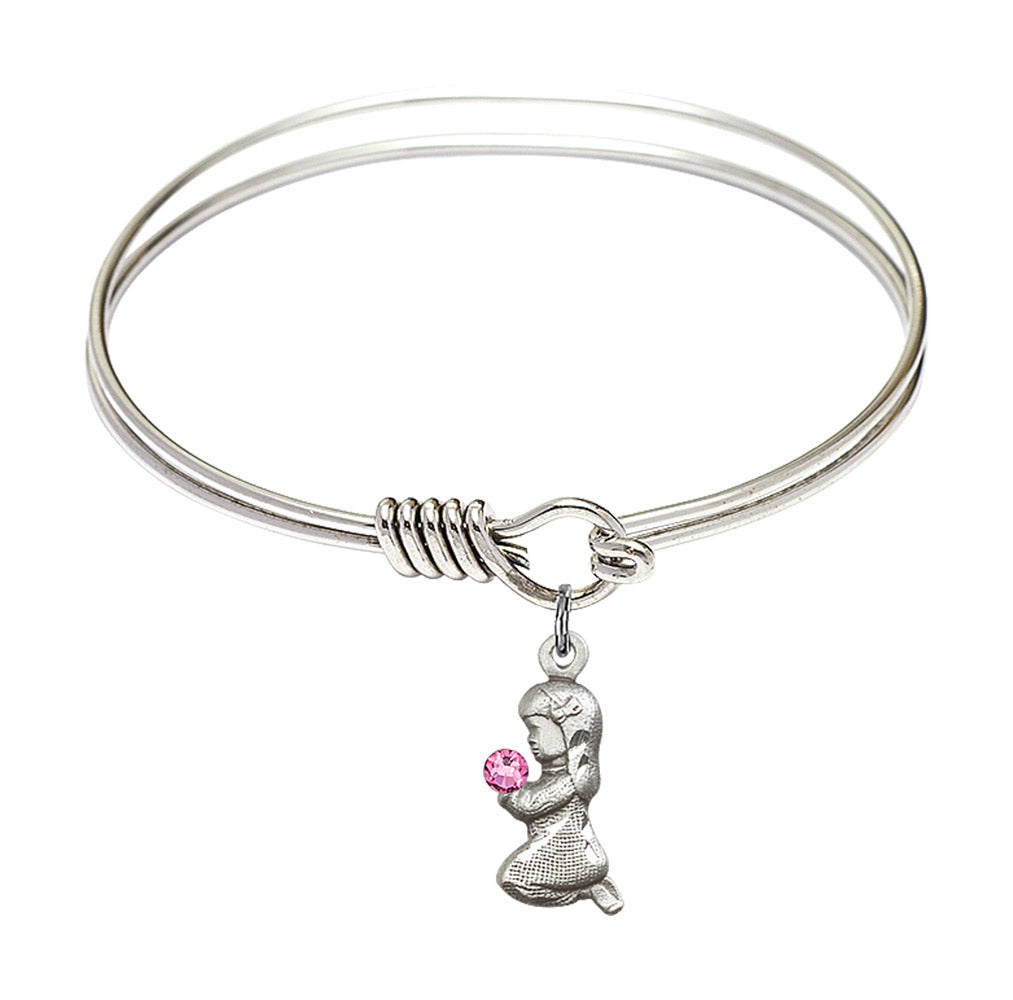 Smooth Bangle Bracelet with a Praying Girl Charm