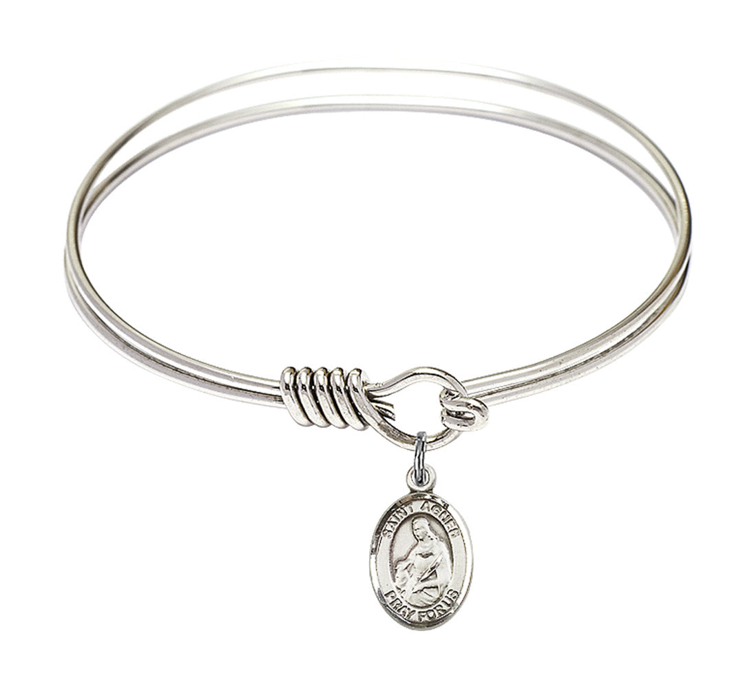 Smooth Bangle Bracelet with a Saint Agnes of Rome Charm