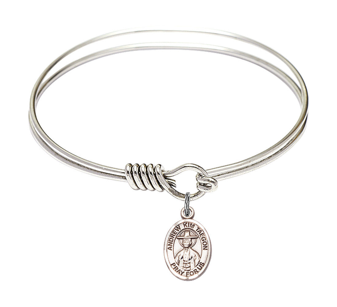Smooth Bangle Bracelet with a Saint Andrew Kim Taegon Charm