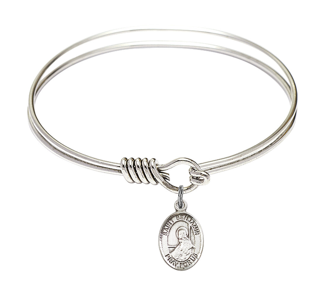 Smooth Bangle Bracelet with a Saint Benjamin Charm