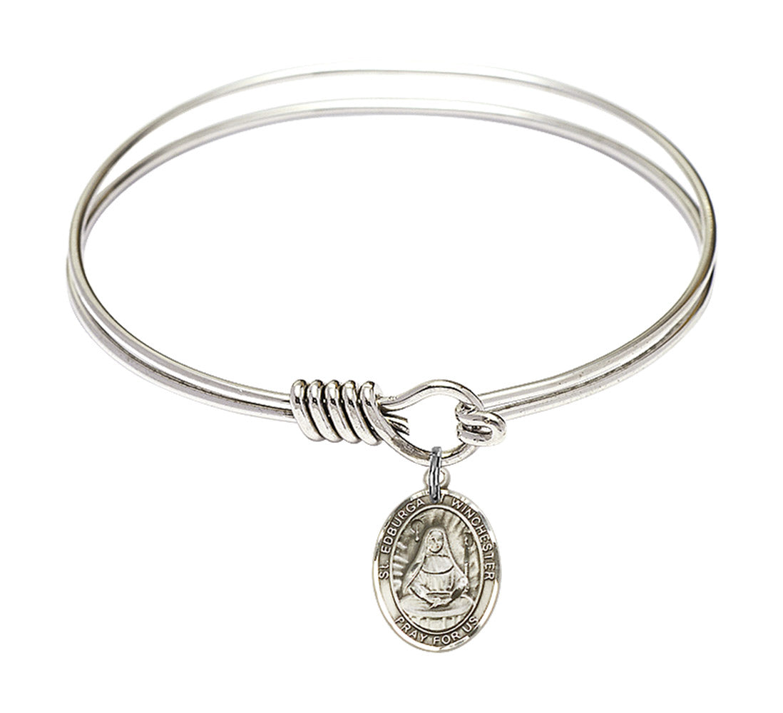 Smooth Bangle Bracelet with a Saint Edburga of Winchester Charm