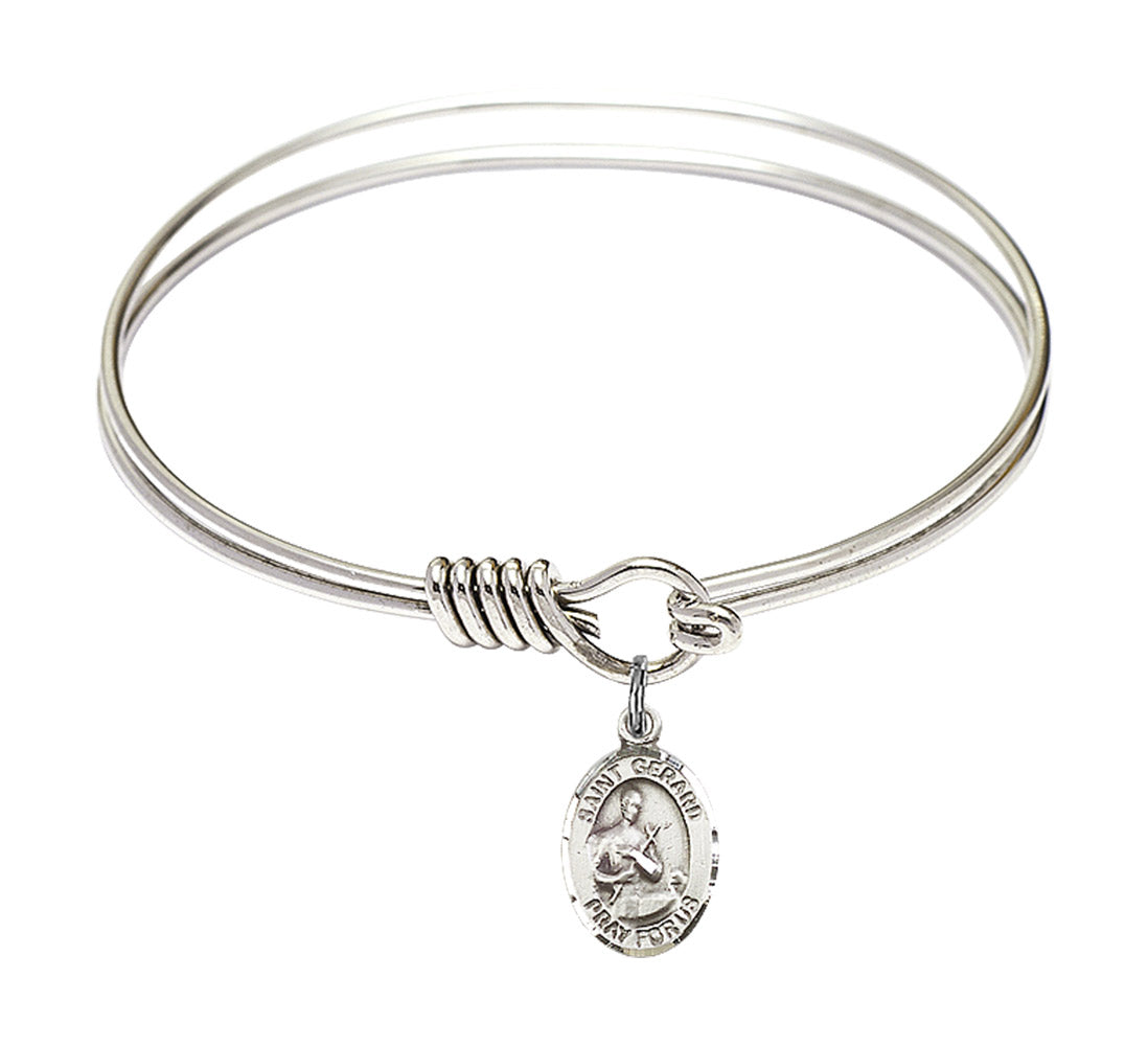 Smooth Bangle Bracelet with a Saint Gerard Majella Charm
