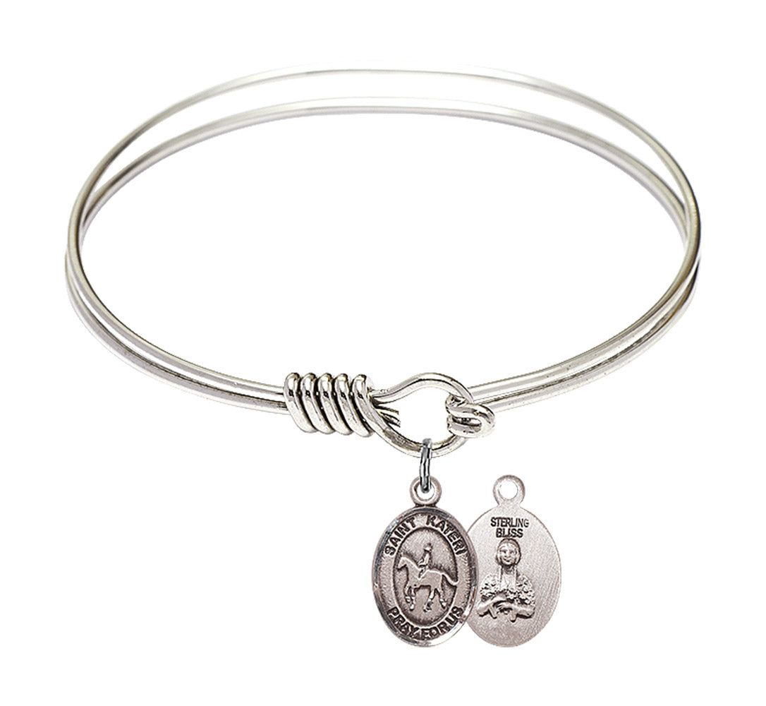 Smooth Bangle Bracelet with a Saint Kateri Equestrian Charm