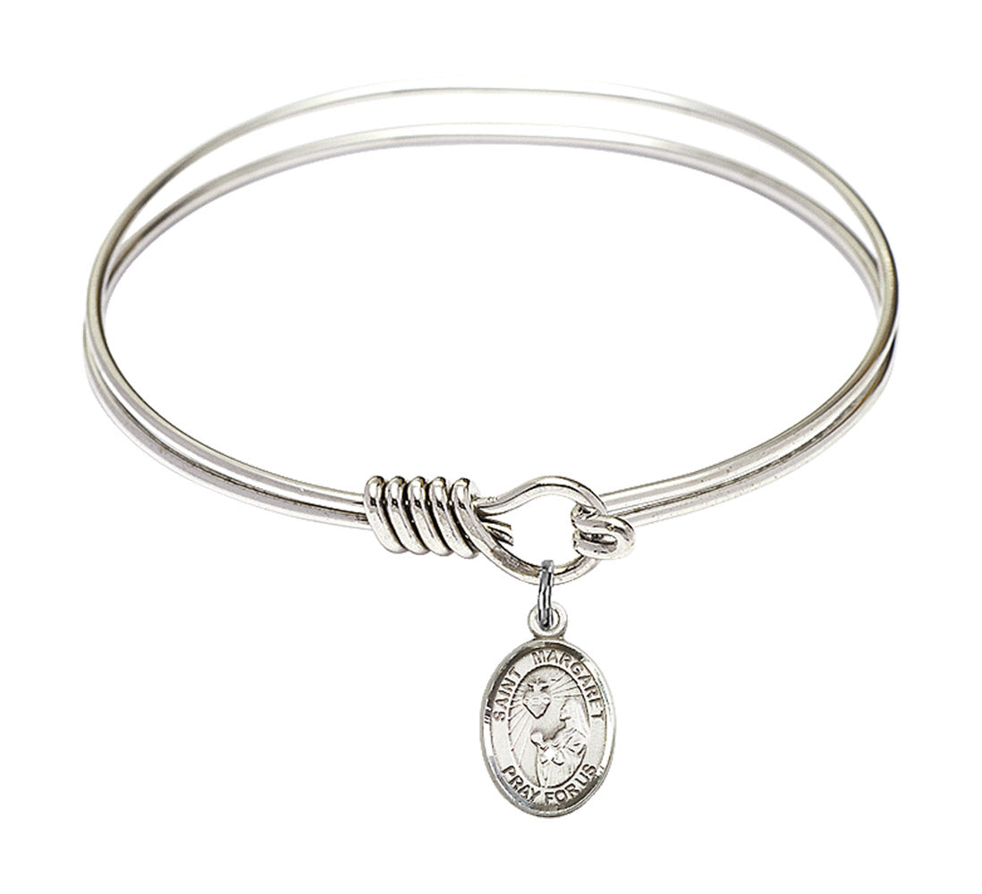 Smooth Bangle Bracelet with a Saint Margaret Mary Alacoque Charm