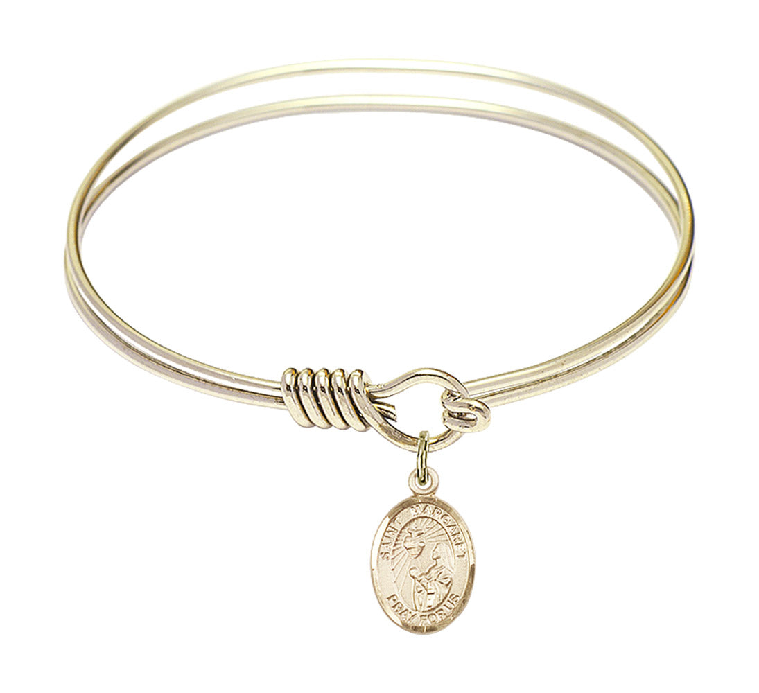 Smooth Bangle Bracelet with a Saint Margaret Mary Alacoque Charm