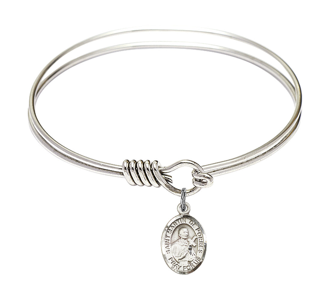 Smooth Bangle Bracelet with a Saint Martin de Porres Charm