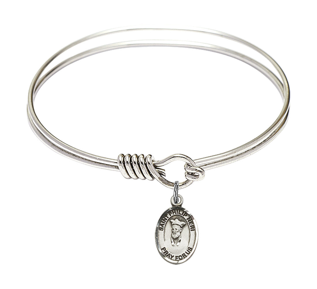 Smooth Bangle Bracelet with a Saint Philip Neri Charm