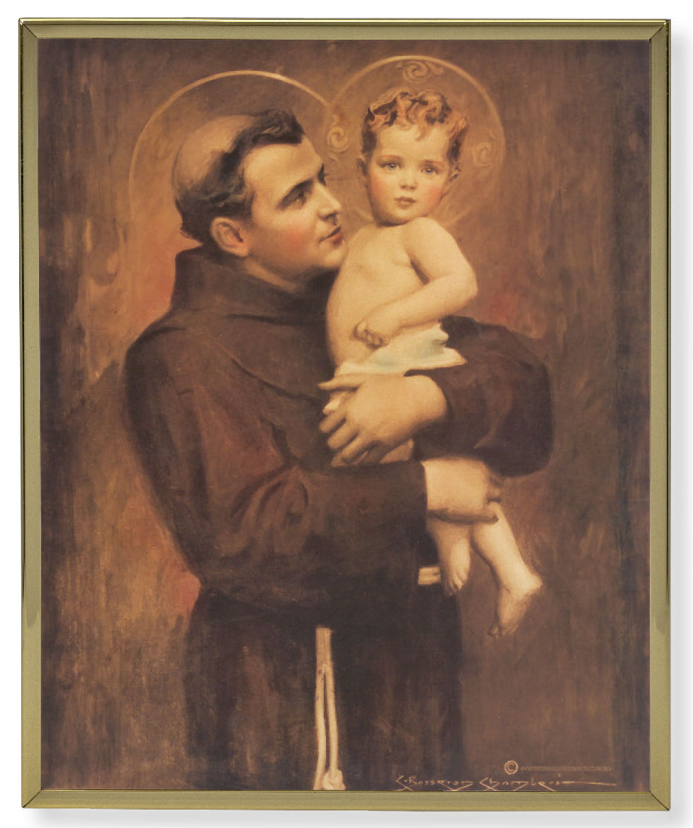 St. Anthony with Jesus Gold Frame 8x10 Plaque