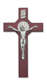 St. Benedict 10 1/2 inch Silver Tone Stained Cherry Wood Wall Crucifix