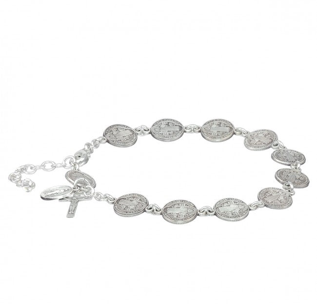 St. Benedict Sterling Silver Rosary Bracelet