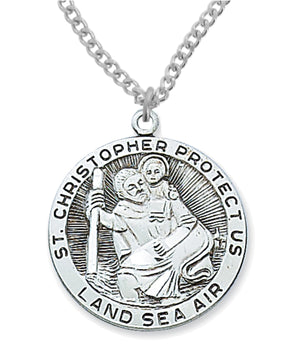 St. Christopher Land, Sea, Air Medal Sterling Silver - 1 1/8 inch