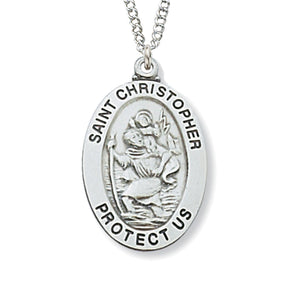 St. Christopher Medal Sterling Silver Wide Oval for Boys