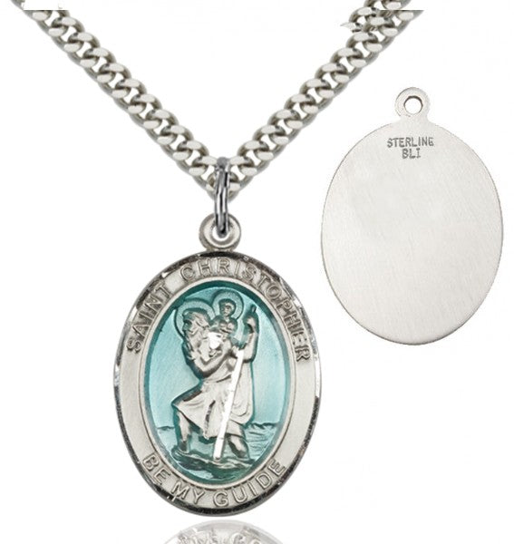 St. Christopher Medal with Blue Inset