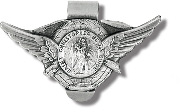 St. Christopher Visor Clip with Wings and Globe -  3 per order